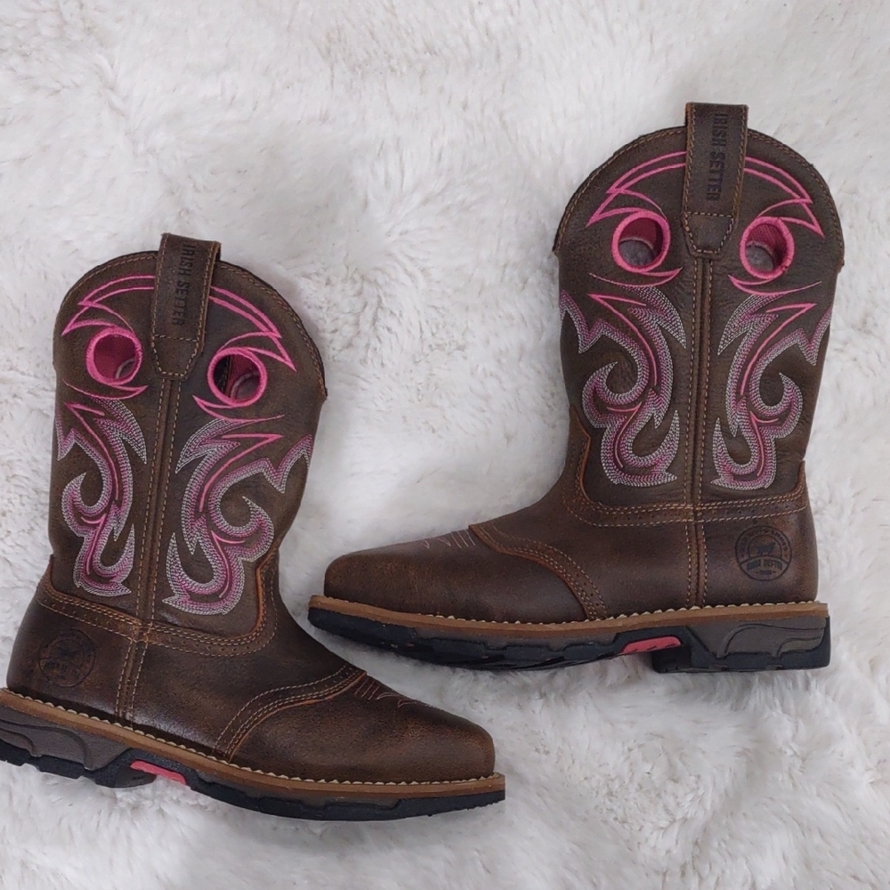 IRISH SETTER, Work, Size,7.5B,Brown and Pink Western Boots - Picture 3 of 17